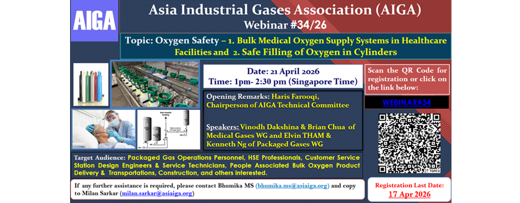 Webinar # 34, Flyer - Oxygen in Safety - (a) Bulk Medical Oxygen Supply Systems in Healthcare Facilities and (b) Safe Filling of Oxygen in Cylinders